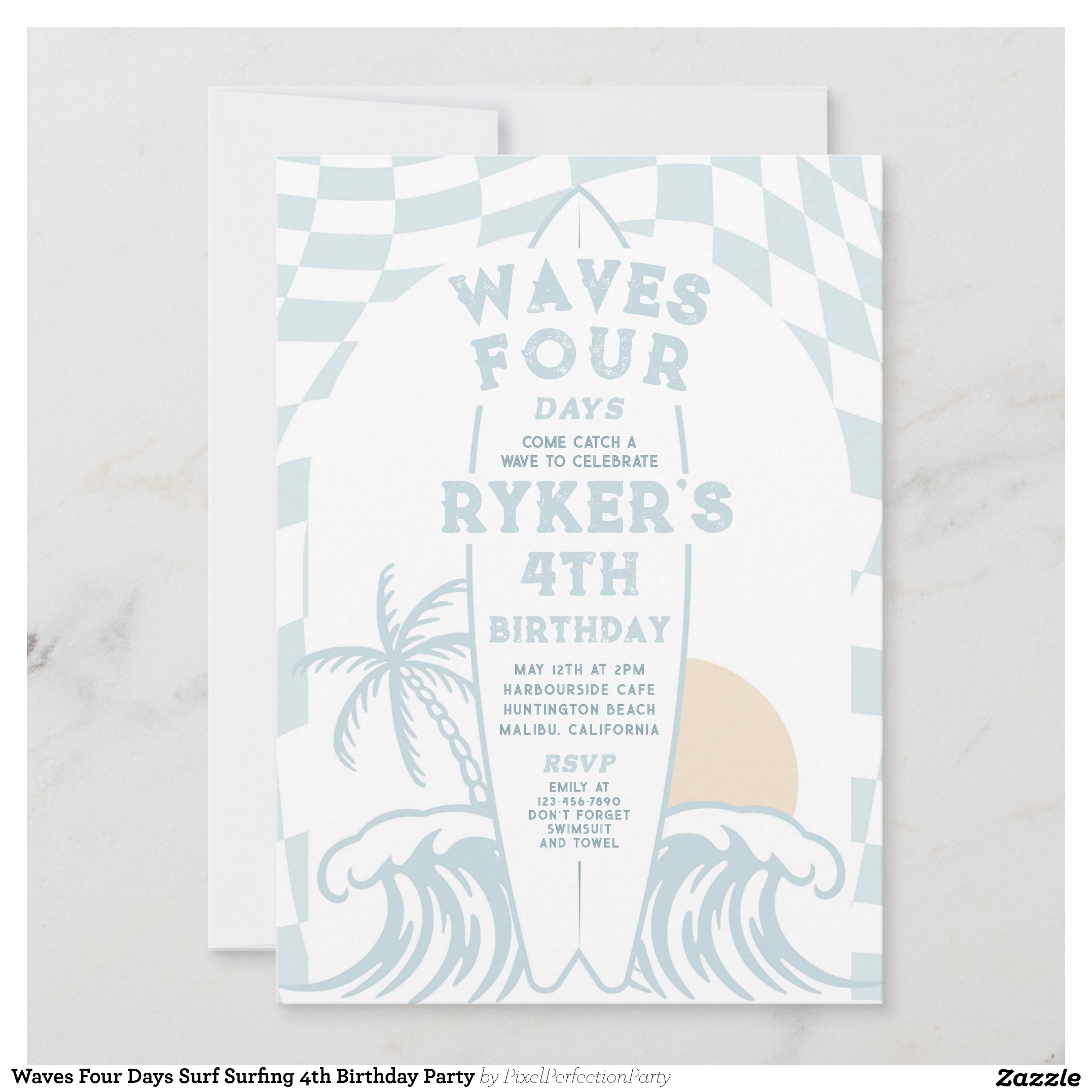 Waves Four Days Surf Surfing 4th Birthday Party Invitation