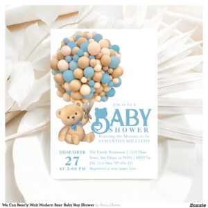 We Can Bearly Wait Modern Bear Baby Boy Shower Invitation