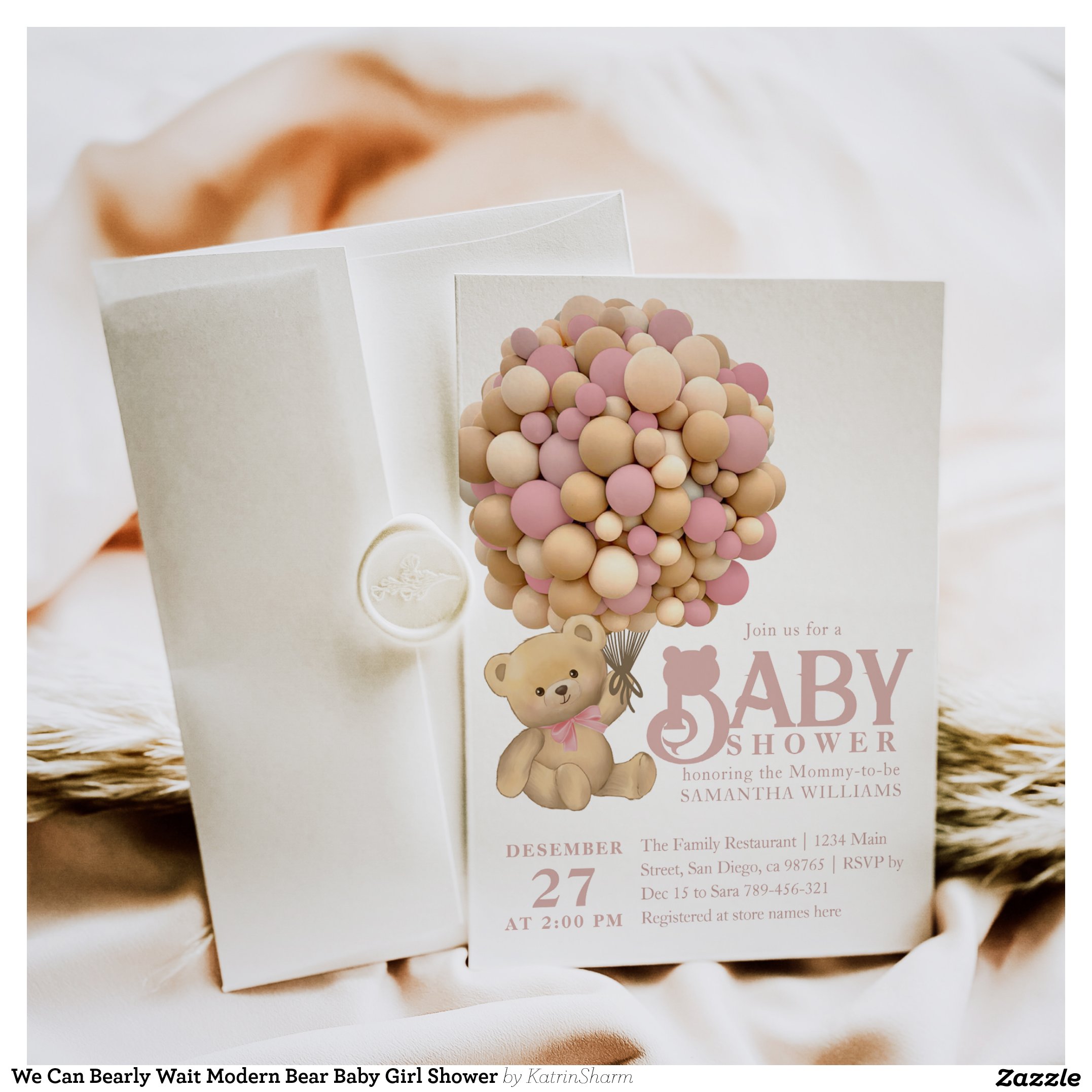 We Can Bearly Wait Modern Bear Baby Girl Shower Invitation