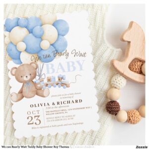 We can Bearly Wait Teddy Baby Shower Boy Themes Invitation