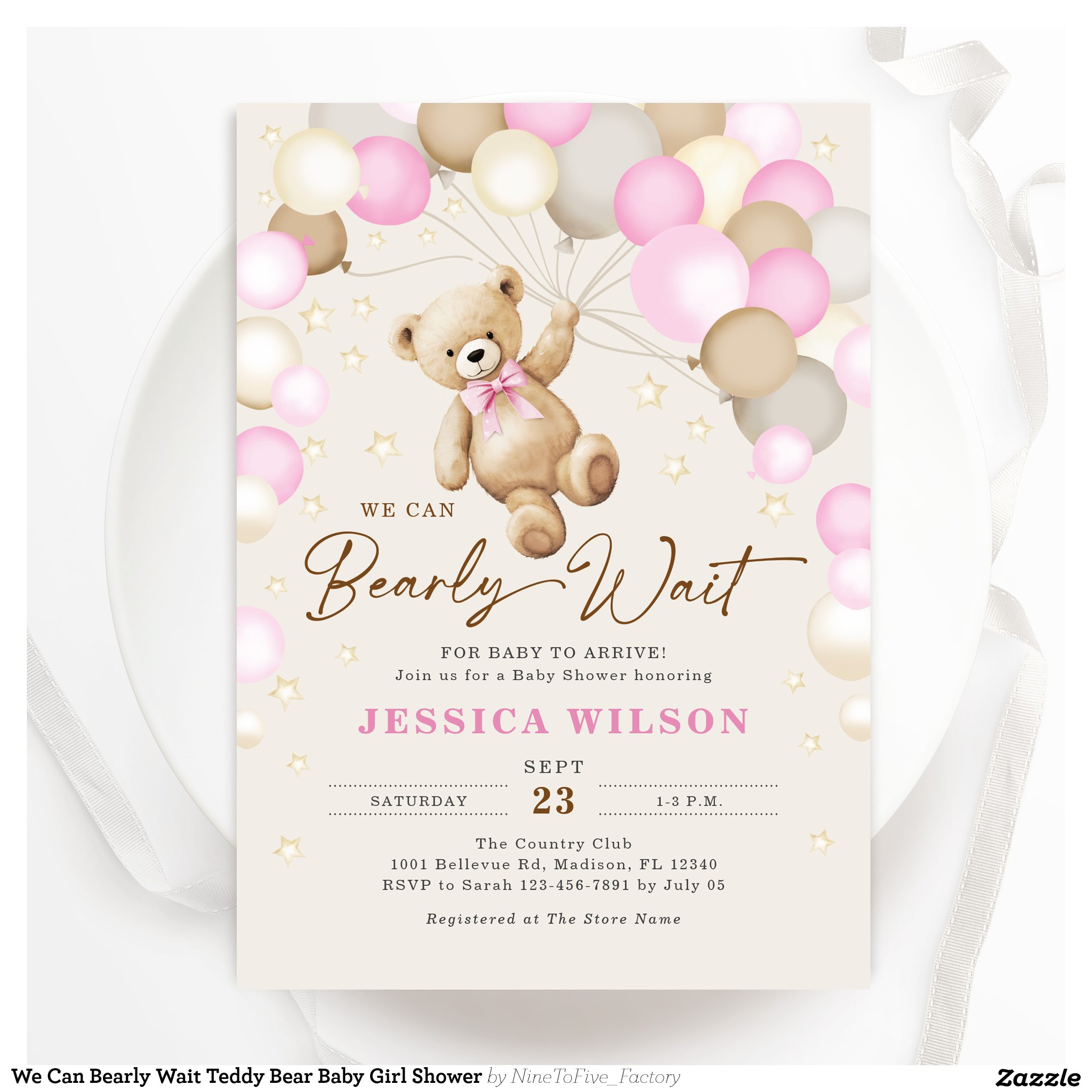 We Can Bearly Wait Teddy Bear Baby Girl Shower Invitation