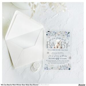 We Can Bearly Wait Winter Bear Baby Boy Shower Acrylic Invitations