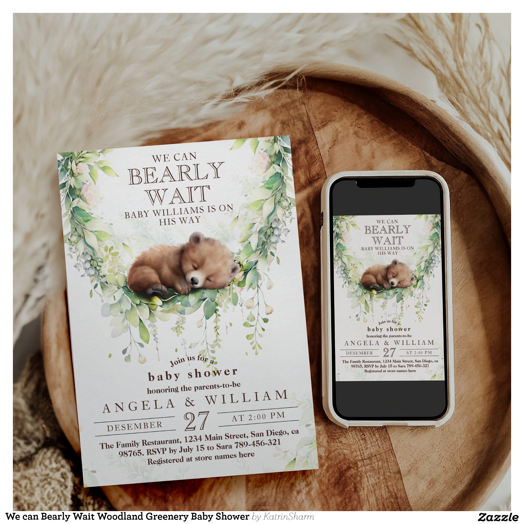 We can Bearly Wait Woodland Greenery Baby Shower Invitation