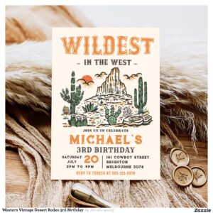 Western Vintage Desert Rodeo 3rd Birthday Invitation