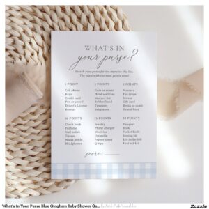 What's in Your Purse Blue Gingham Baby Shower Game Invitation