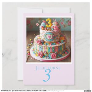 WHIMISCAL 3rd BIRTHDAY CAKE PARTY INVITATION
