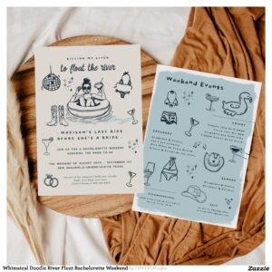 Whimsical Doodle River Float Bachelorette Weekend Invitation