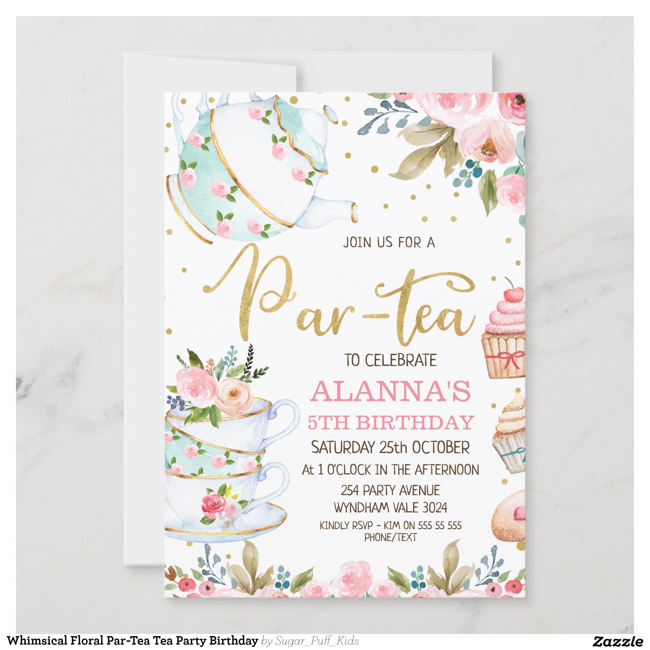 Whimsical Floral Par-Tea Tea Party Birthday Invitation