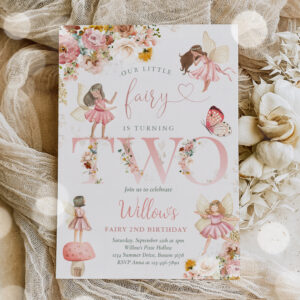 Whimsical Magical Floral Fairy 2nd Birthday Party Invitation
