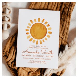 Whimsical Yellow Watercolor Sunshine Baby Shower Invitation