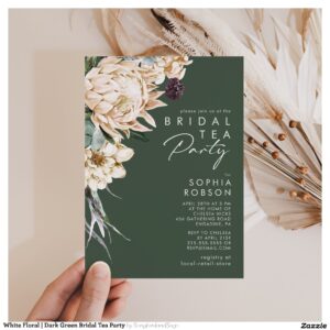 White Floral Dark Green Bridal Tea Party Invitation