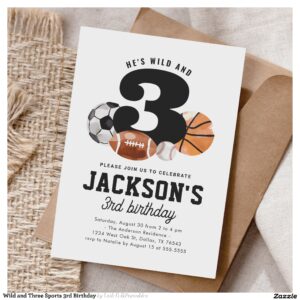 Wild and Three Sports 3rd Birthday Invitation