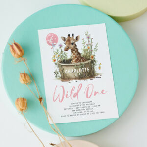 Wild One Cute Giraffe 1st Birthday Boho Animal Invitation