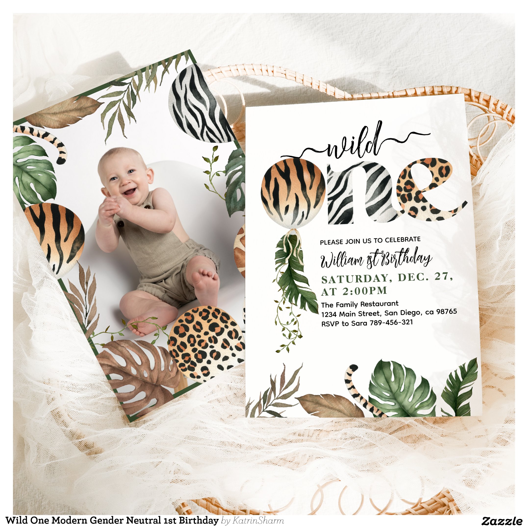Wild One Modern Gender Neutral 1st Birthday Invitation