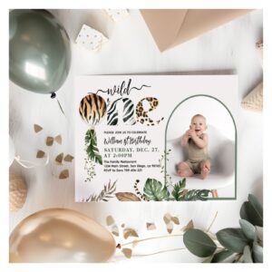 Wild One Modern Photo 1st Birthday Invitation