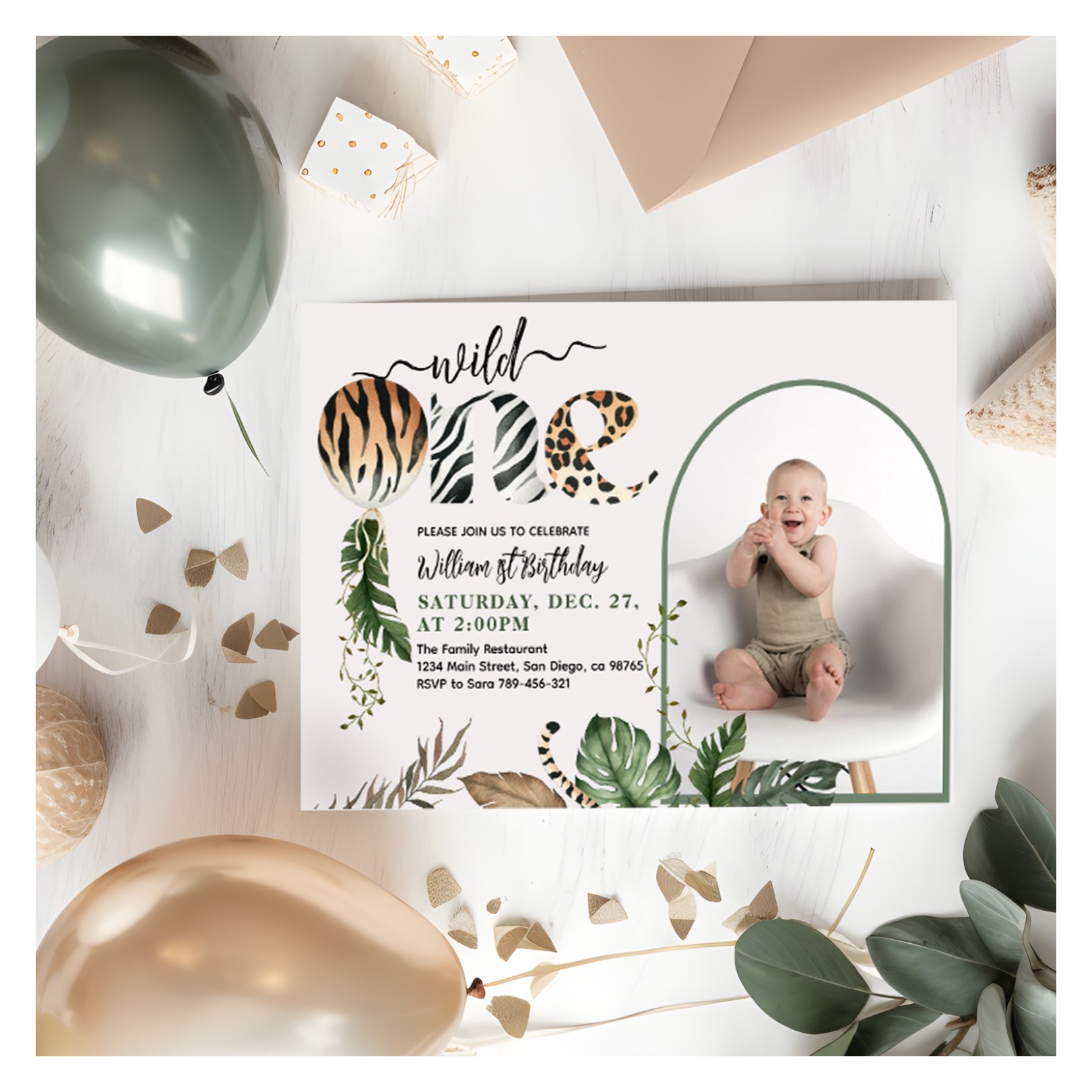 Wild One Modern Photo 1st Birthday Invitation