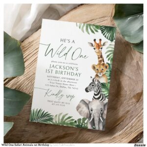 Wild One Safari Animals 1st Birthday Invitation