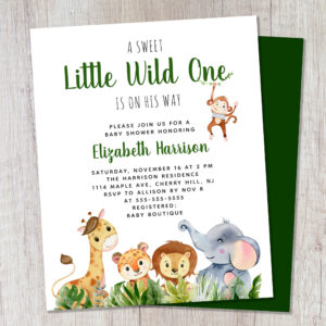 Wild One Safari Baby Boy Shower Invitation