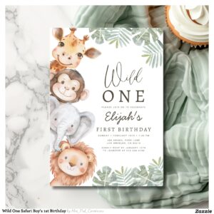 Wild One Safari Boy's 1st Birthday Invitation