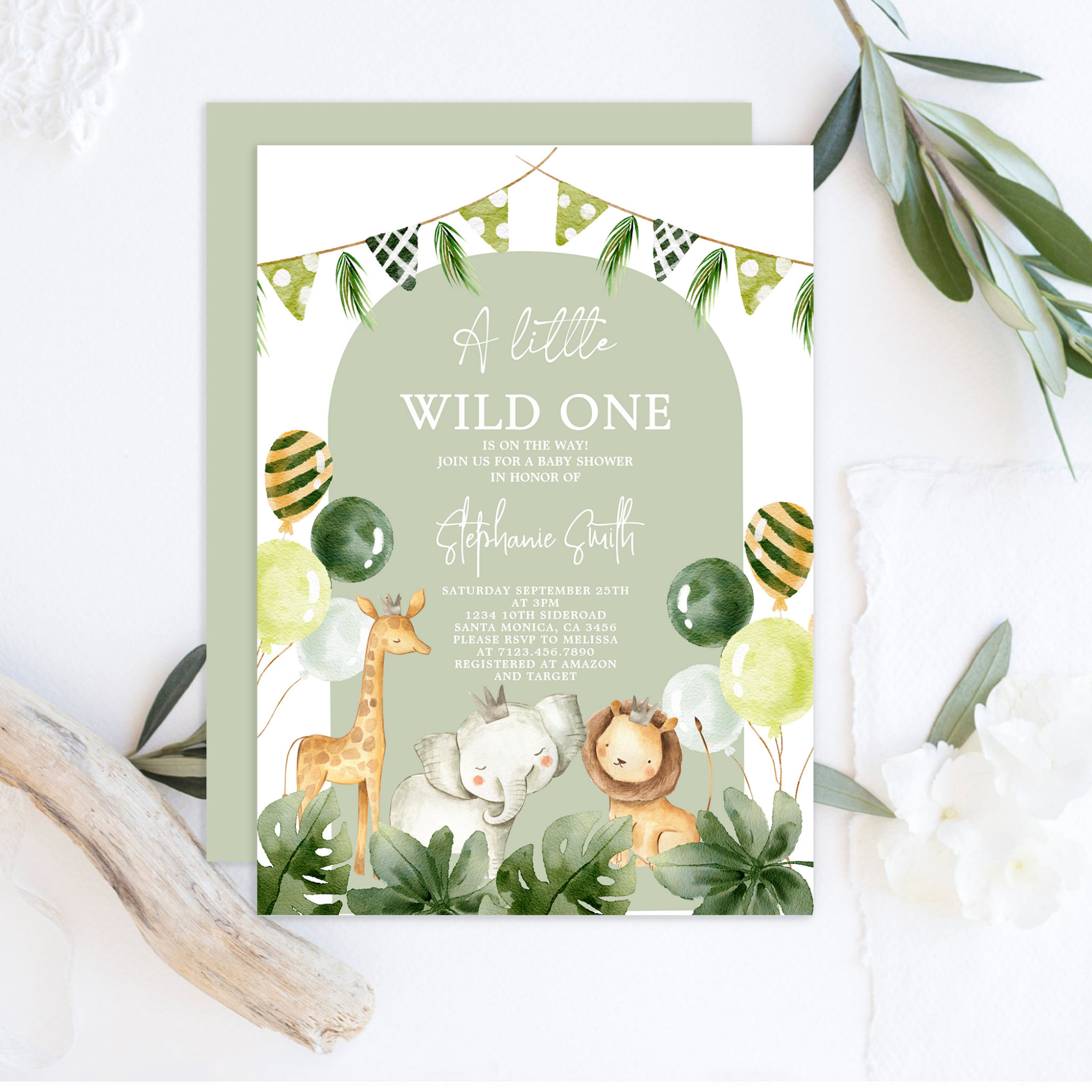Wild One Safari Jungle Boy Baby Shower Invitation