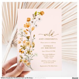 Wild & Onederful Wildflower Girl 1st Birthday Invitation