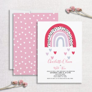 Wild & Three Pink Rainbow Girl's Birthday Party Invitation