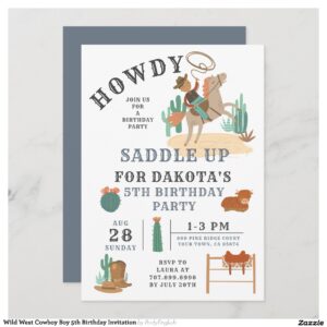 Wild West Cowboy Boy 5th Birthday Invitation