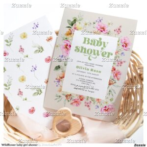 Wildflower baby girl shower invitation