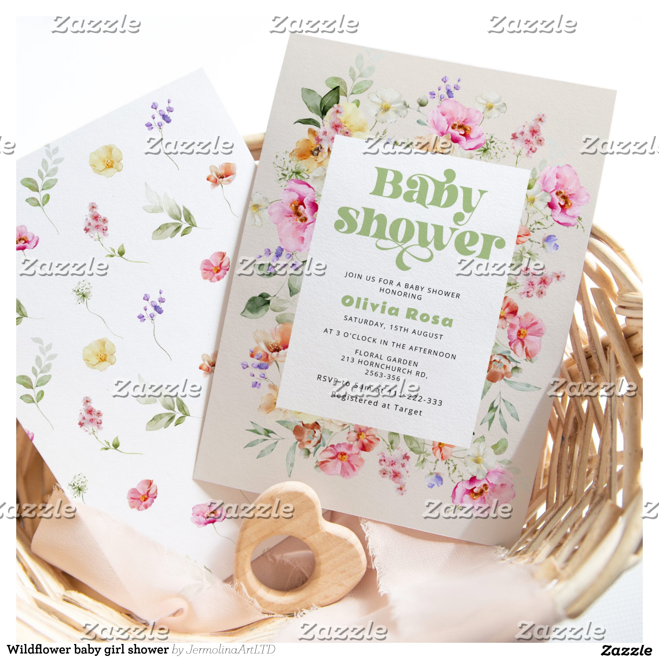 Wildflower baby girl shower invitation