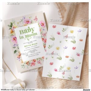 Wildflower baby in bloom baby girl shower invitation