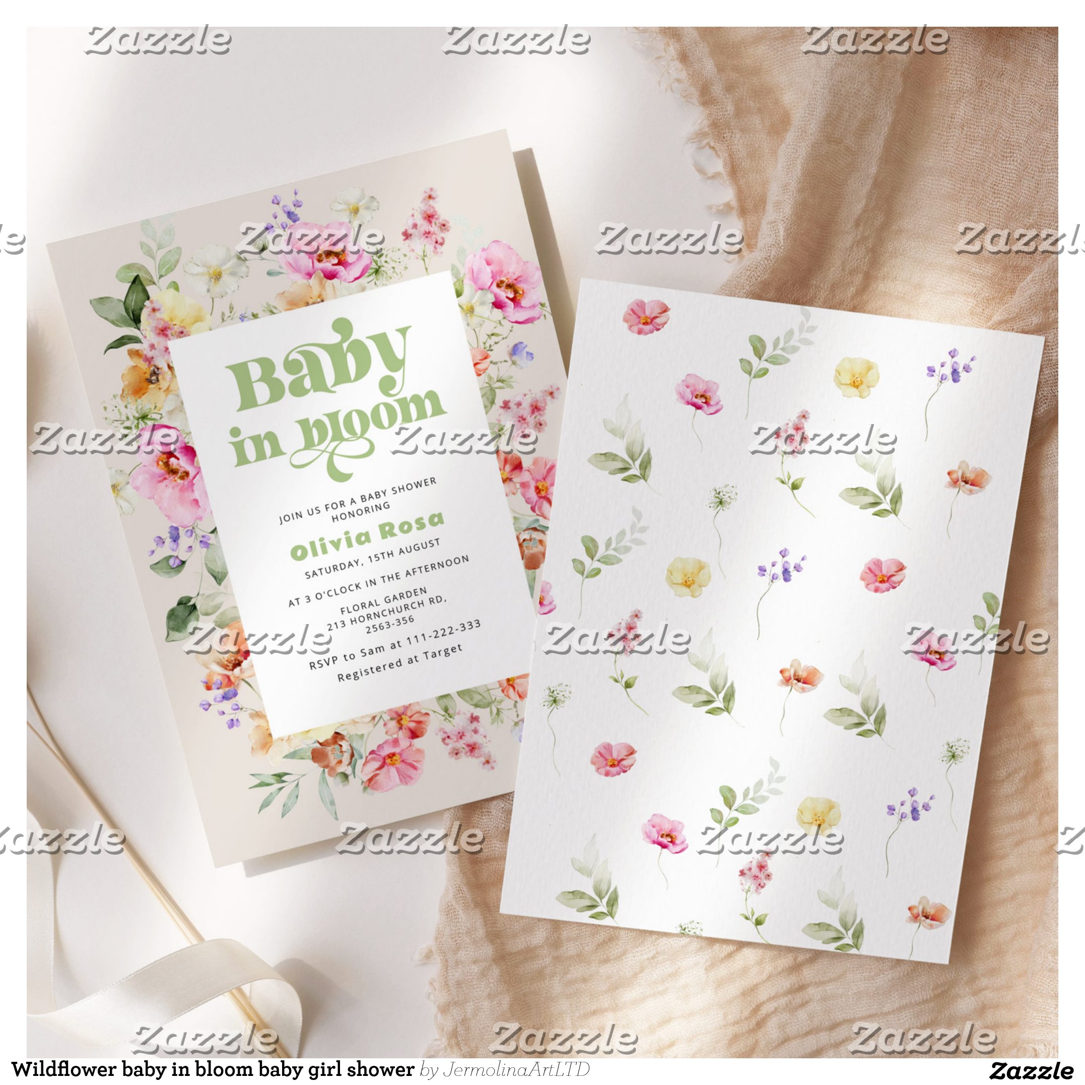 Wildflower baby in bloom baby girl shower invitation