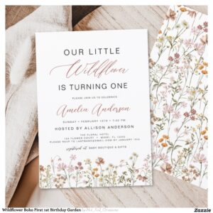 Wildflower Boho First 1st Birthday Garden Invitation