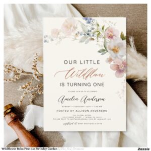 Wildflower Boho First 1st Birthday Garden Invitation