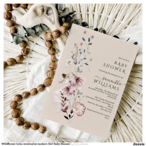 Wildflower boho minimalist modern Girl Baby Shower Invitation
