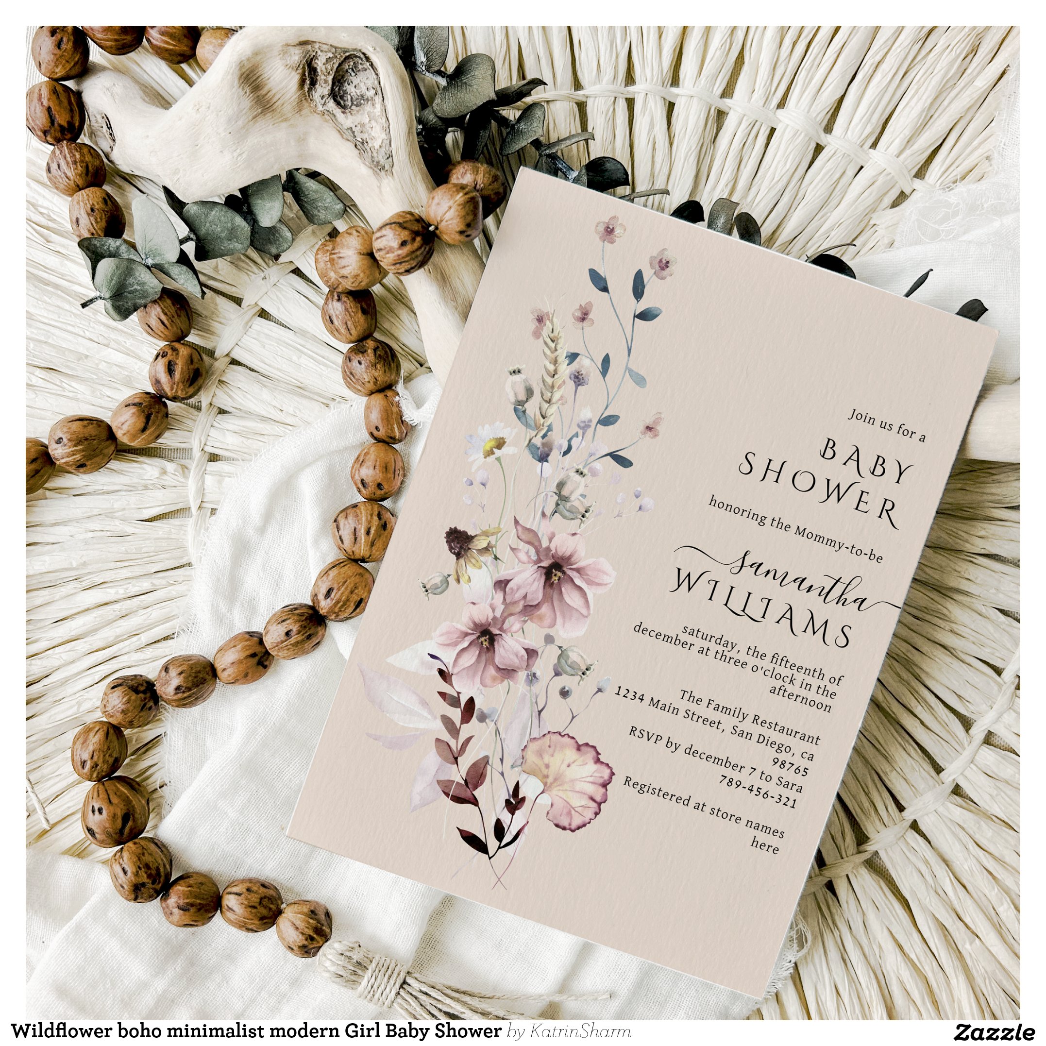 Wildflower boho minimalist modern Girl Baby Shower Invitation