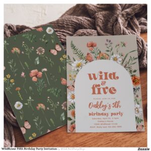 Wildflower Fifth Birthday Party Invitation