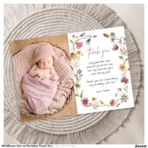 Wildflower Girl 1st Birthday Thank You Invitation