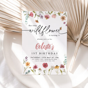 Wildflower Girls 1st Birthday Party Pretty Floral Invitation