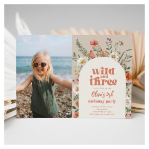 Wildflower Photo Third Birthday Invitation