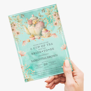 Wildflower Tea Party Teal Blue Bridal Shower Invitation
