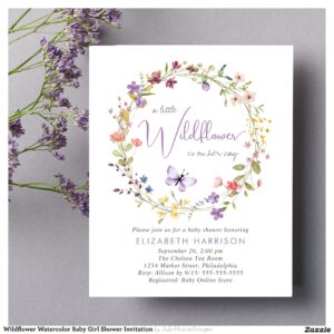 Wildflower Watercolor Baby Girl Shower Invitation