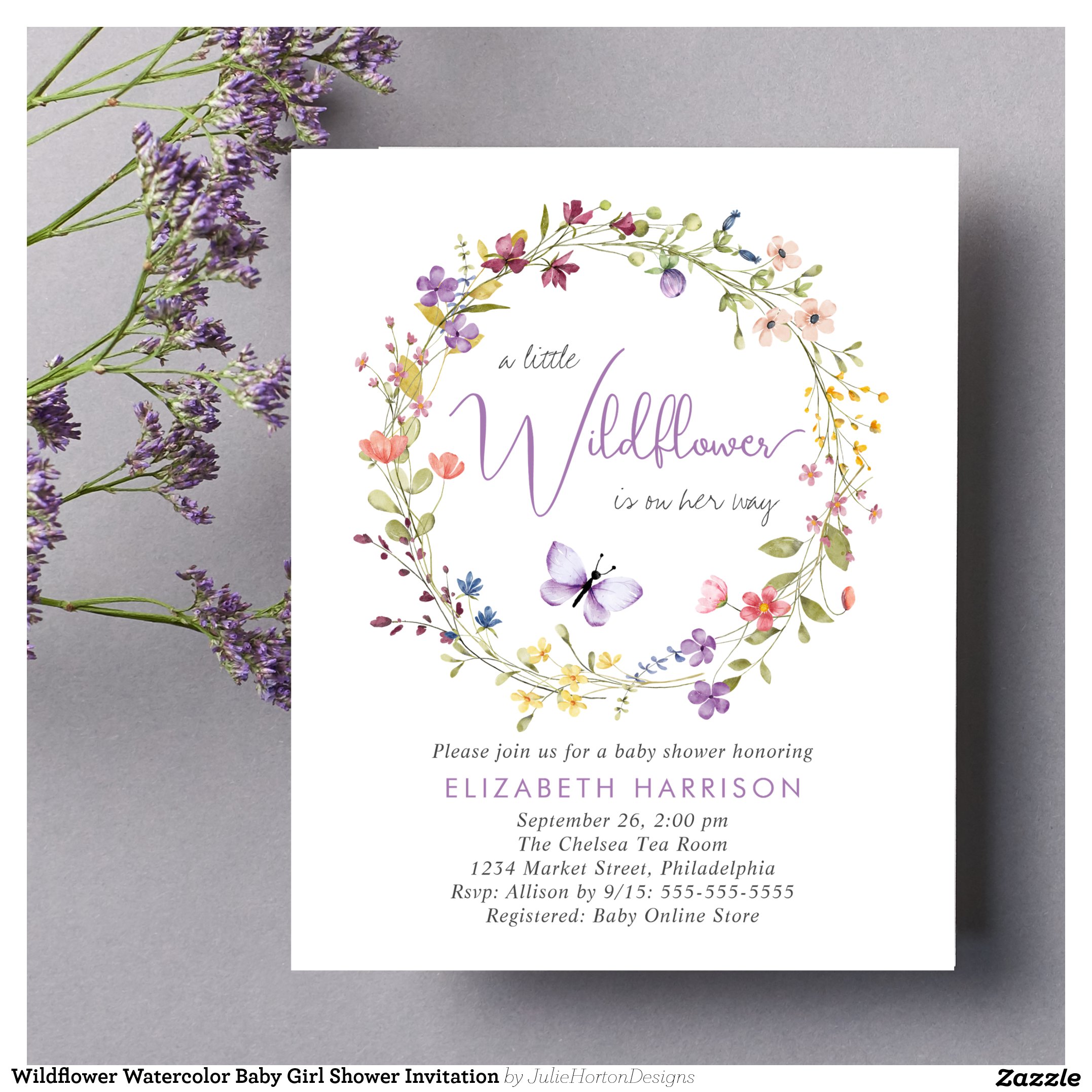 Wildflower Watercolor Baby Girl Shower Invitation