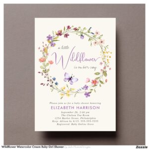 Wildflower Watercolor Cream Baby Girl Shower Invitation
