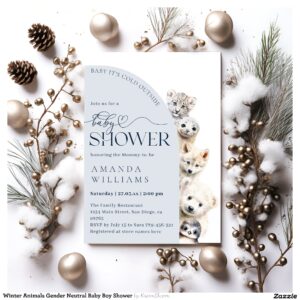 Winter Animals Gender Neutral Baby Boy Shower Invitation