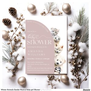 Winter Animals Gender Neutral Baby girl Shower Invitation