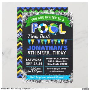 Winter Blue Pool birthday party bash Invitation