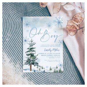 Winter Oh Boy invitation, Boy Baby Shower Invitation