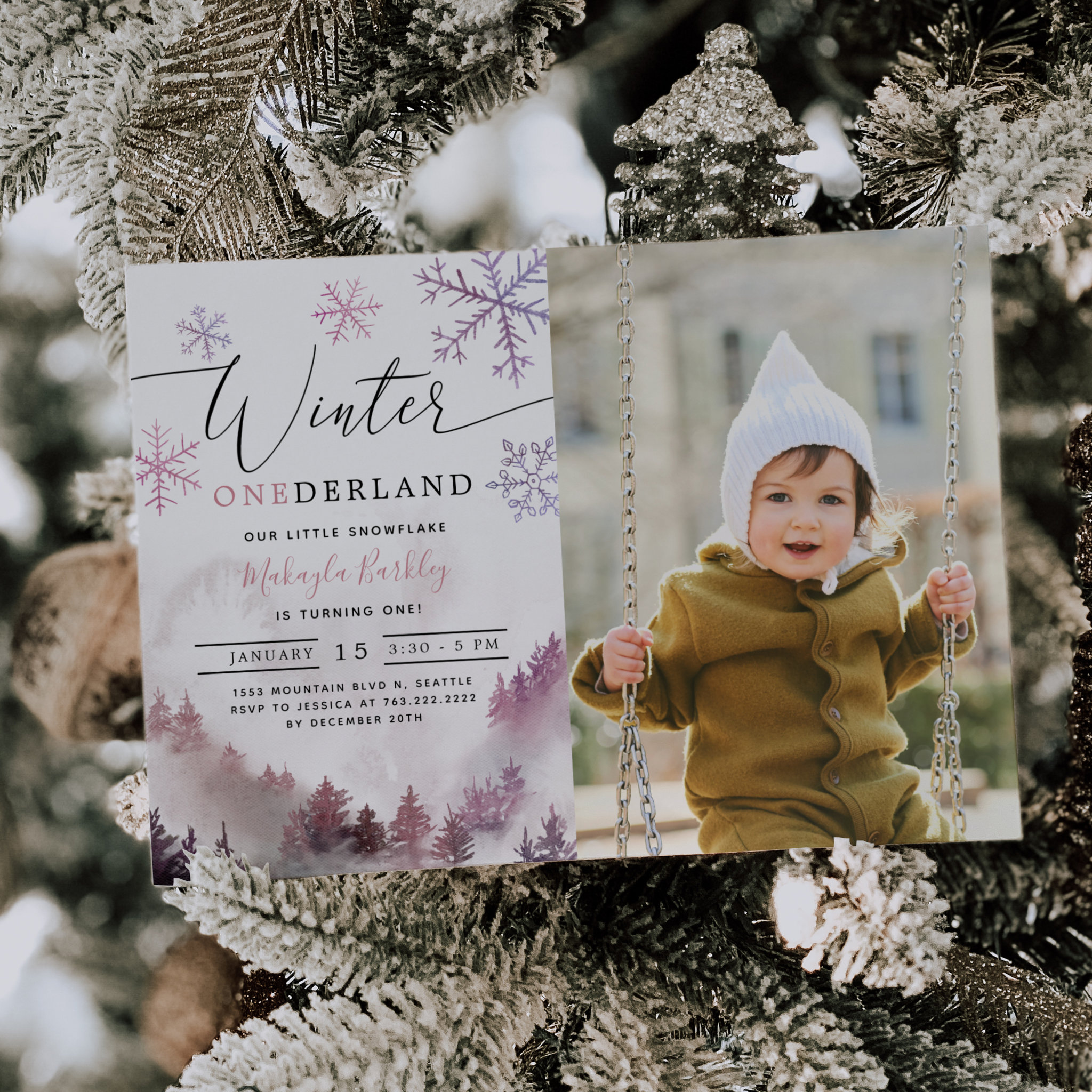 Winter ONEderland Girl 1st Birthday Invitation