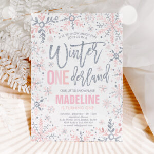 Winter ONEderland Silver Snowflake 1st Birthday Invitation