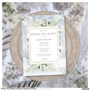 Winter Snowflakes Greenery Bridal Tea Party Invitation